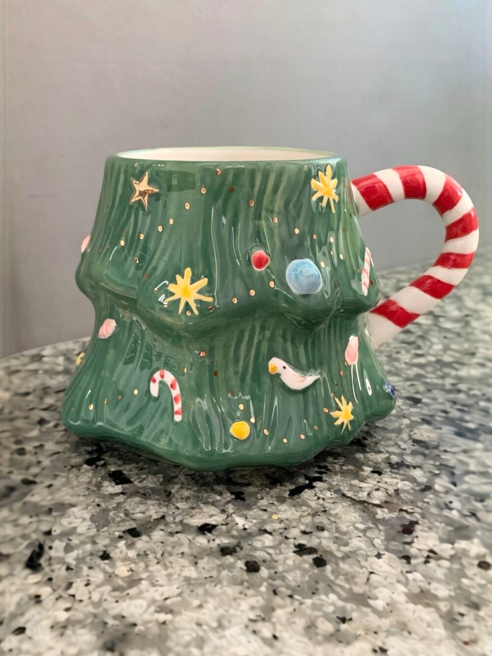 Anthropologie Bird Can Fox Christmas Tree Mug 17 oz Retired Holiday Cup Green